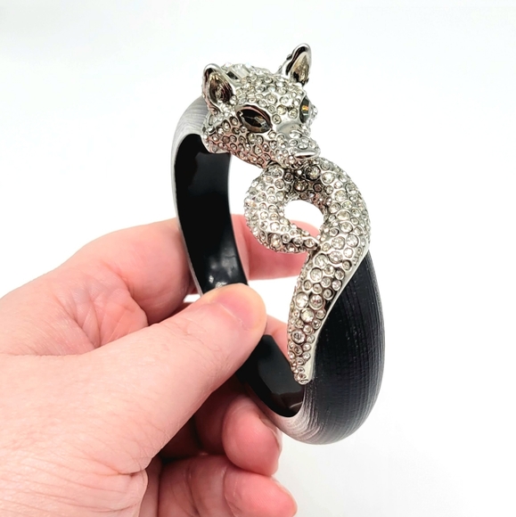 Alexis Bittar Diamond Swarovski Crystal Fox Hinged Bangle with Black Lucite - Picture 3 of 14